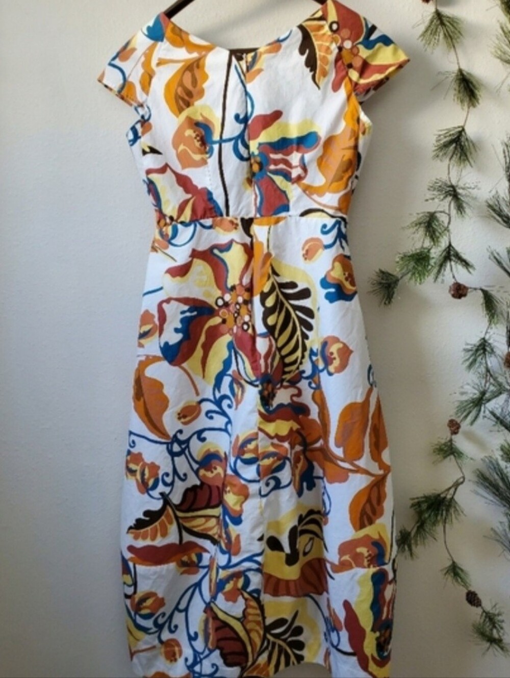 Edas Italia 100% Cotton Floral V-Neck Fit & Flare Midi Dress Italy Retro Pockets - Picture 3 of 16